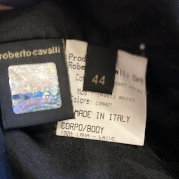 Roberto Cavalli Midi Dress Sz 44 US 8 Black Wool Pinstripe Sheath - Picture 8 of 10